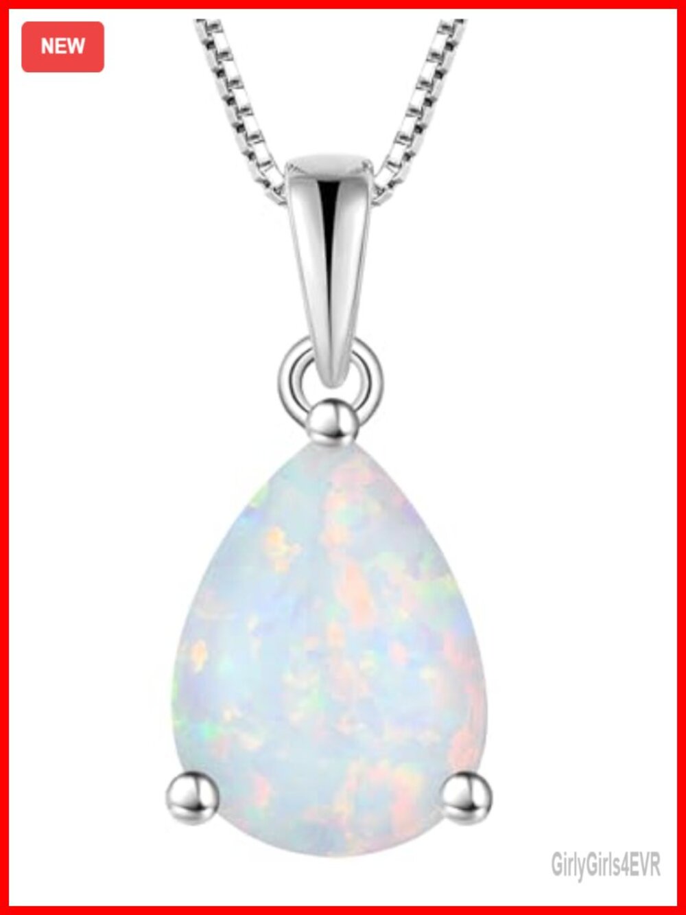 925 Sterling Silver Teardrop Pendant Necklace Pear Cut Created White Opal 18+2"
